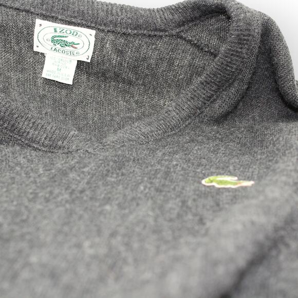 Men M Vintage IZOD LACOSTE Sweater MADE IN USA Charcoal Orlon V-Neck - Picture 6 of 9